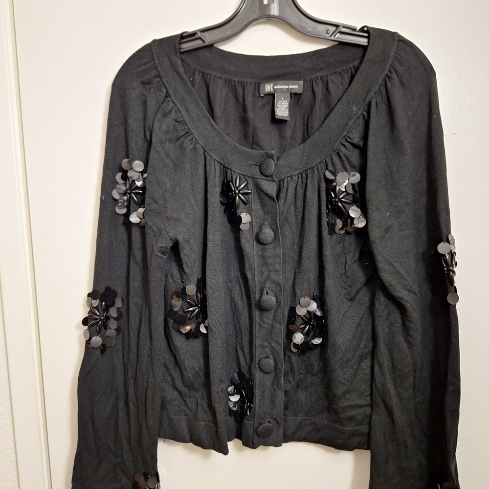 INC International Concepts Silk Cardigan Sweater With Sequins - Picture 4 of 5